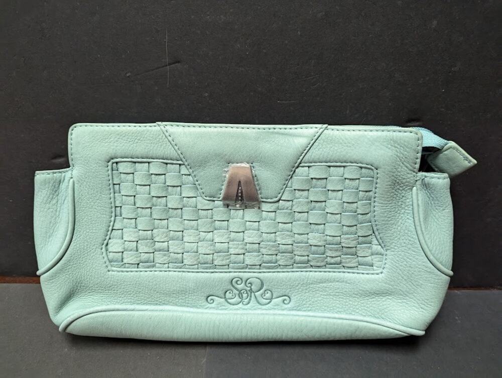 LONGABERGER So Rachel Clutch Woven Robin Egg Blue Leather Handbag Purse